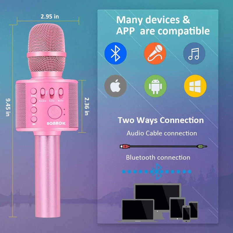 BONAOK Wireless Bluetooth Karaoke Microphone,3-in-1 Portable Handheld Karaoke Mic Speaker Machine Home Party Birthday for All Smartphones Q37 (P-Ink) - Image 3
